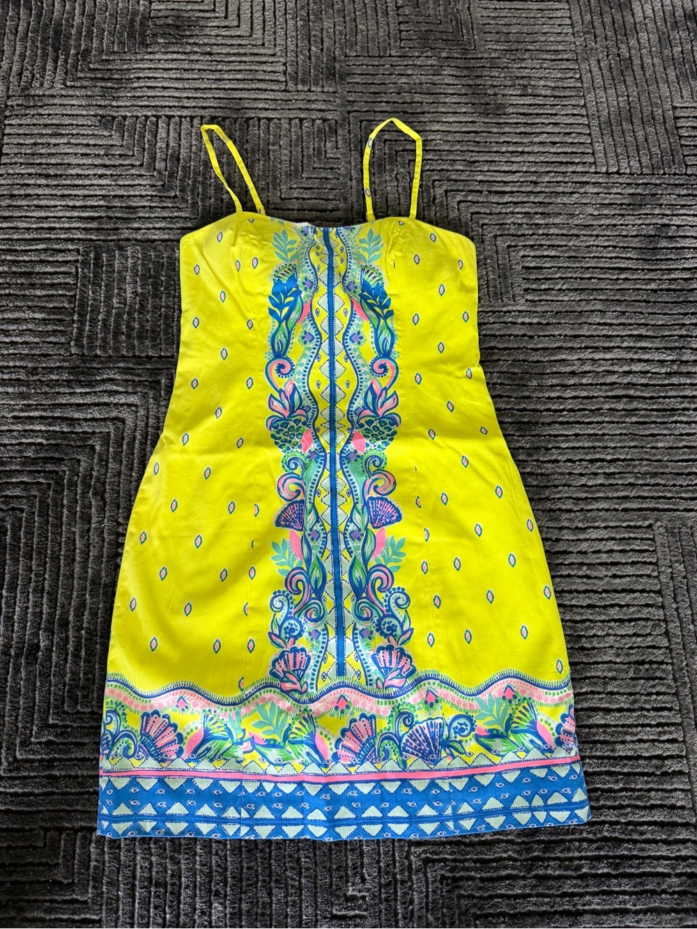 Lilly Pulitzer Yellow Spaghetti-Strap Mini Dress with Blue & Pink Floral Trim